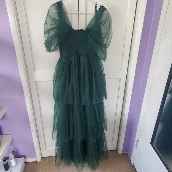 Women's Forest Green Off Shoulder Tulle "Sydney" Gown by Lace and Beads - Picture 3 of 7